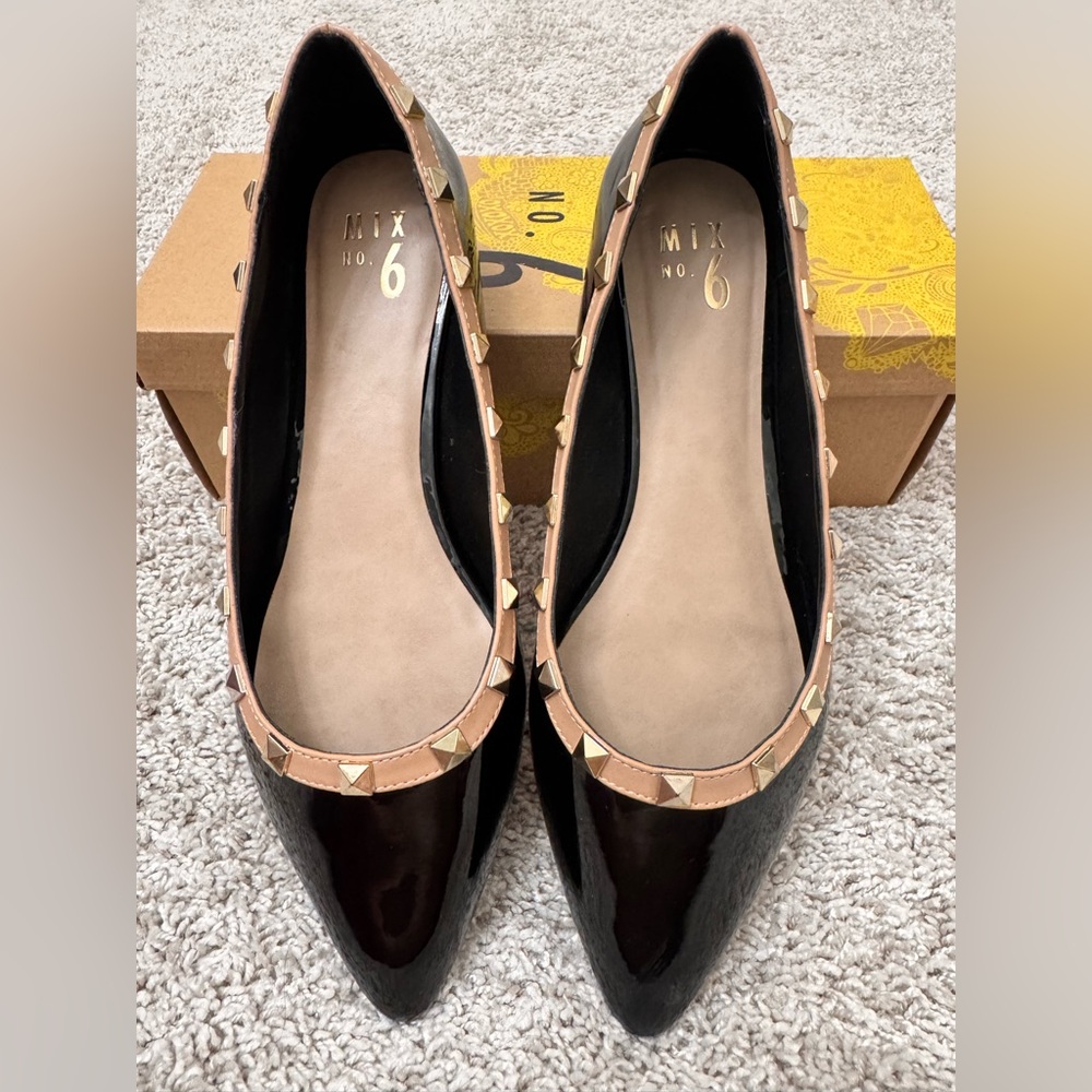 NWT Black Flats with a Studded Beige Trim